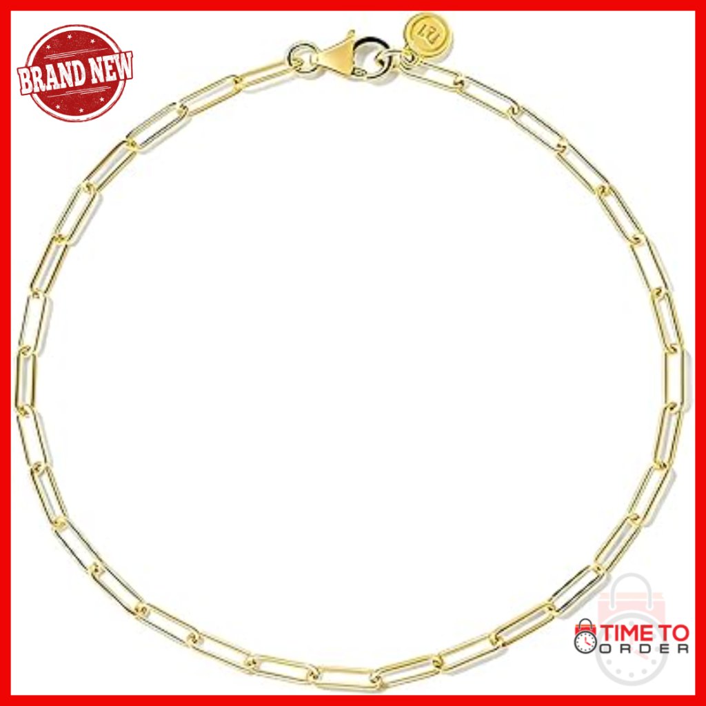 Minimalist Paperclip Chain Bracelet 7" 14k Gold Over Sterling Silver